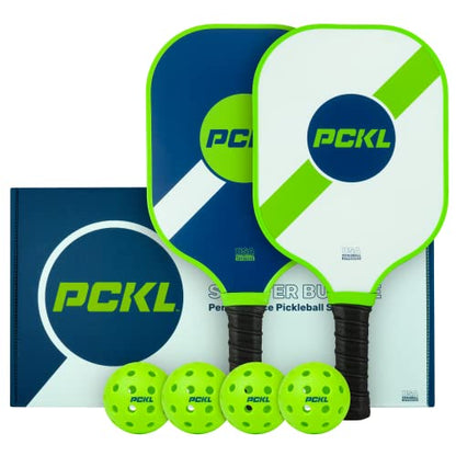 PCKL Pickleball Starter Bundle Series 2 Paddles and 4 Pickleball Balls Set | USA Pickleball Approved | Fiberglass Face with Large Sweet Spot | Honeycomb Core