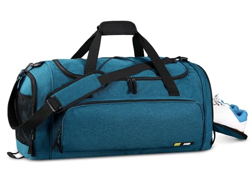 MIER Large Gym Bag for Men Sports Duffle Bag with Shoe Compartment 60L Lightweight Duffel Bags for Workout Fitness Travel - color: Teal