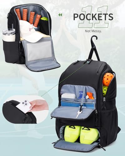 sportsnew Pickleball Bag Large Sports Pickleball Backpack with Shoe Compartment for Men Women, Patent Pending - color: Black