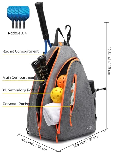 Pickleball Bags for Women Pickleball Paddle Bag Sports Adjustable Sling Bag with Fence Hook Crossbody Backpack Fits to the Courts - color: Gray C