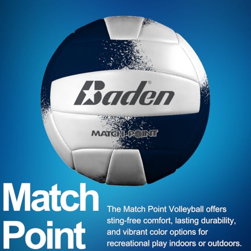 Baden | Match Point | Cushioned Synthetic Leather | Outdoor Recreation Backyard Volleyball + College Camp Ball | Official Size 5 - color: Navy/White