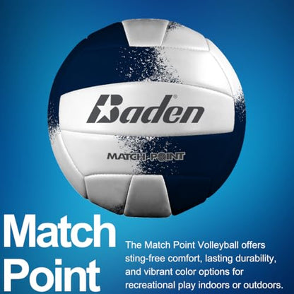 Baden | Match Point | Cushioned Synthetic Leather | Outdoor Recreation Backyard Volleyball + College Camp Ball | Official Size 5 - color: Navy/White