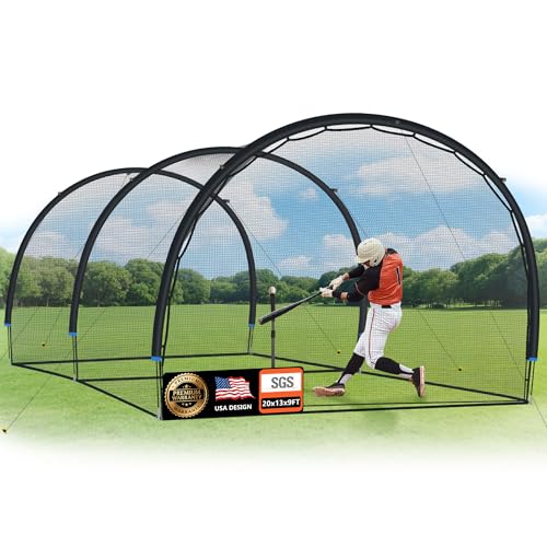 ORIENGEAR Baseball Batting Cage for Backyard, 20 x 13 x 9 ft, Fully Enclosed Hitting Cage, Baseball and Softball Training Cages, Backyard Hitting and Pitching Practice Net with Frame, 1.25" Mesh