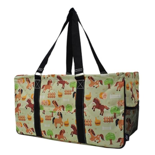 Extra Large Utility Tote Reusable Grocery Bag Oversized Collapsible for Groceries, Storage, Picnic, Beach (Barn Horse-Black) - color: Barn Horse-black