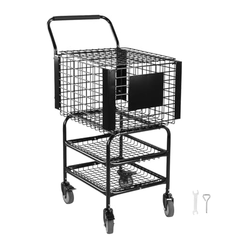 Tennis Ball Basket Pickup Hopper Cart Holds 350 Balls Tennis Ball Hopper Basket Collector Trolley 2 Layers with Wheel for Serve Training