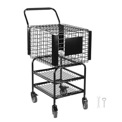 Tennis Ball Basket Pickup Hopper Cart Holds 350 Balls Tennis Ball Hopper Basket Collector Trolley 2 Layers with Wheel for Serve Training