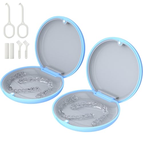 2 Pack Retainer Case, Slim Aligner Case, Compatible with Invisalign, Mouth Guard Case, Cute Orthodontic Retainer Case with Retainer Removal Tool and Brush, Sky-Blue - color: 2 Pack - SkyBlue