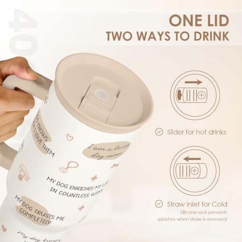 SANDJEST Dog Mom 40oz Tumbler With Handle and Straw, Dog Mom Affirmation Insulated Stainless Steel Travel Coffee Mug for Women Girls Pet Lovers, Gift Idea for Birthday Christmas Mothers Day - color: Dog Mom