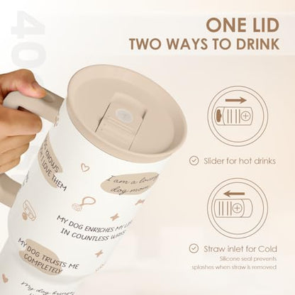 SANDJEST Dog Mom 40oz Tumbler With Handle and Straw, Dog Mom Affirmation Insulated Stainless Steel Travel Coffee Mug for Women Girls Pet Lovers, Gift Idea for Birthday Christmas Mothers Day - color: Dog Mom