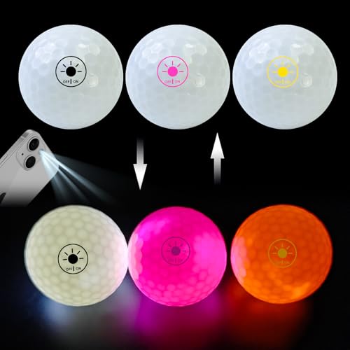 Crestgolf Glow in The Dark Golf Balls with Glow Tees, Super Bright Light Up LED Balls with 12-Minute Reset Timer, Fun Gift for Men and Women, Backyard Putting Greens - color: Red/Blue/Green/White/Yellow/Pink
