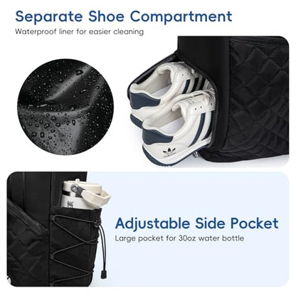 Pickleball Tote Bag for Women with Fence Hook, Quilted Pickleball Bag Holds 3-4 Paddles with Shoe Compartment & Wet Pocket - color: Black