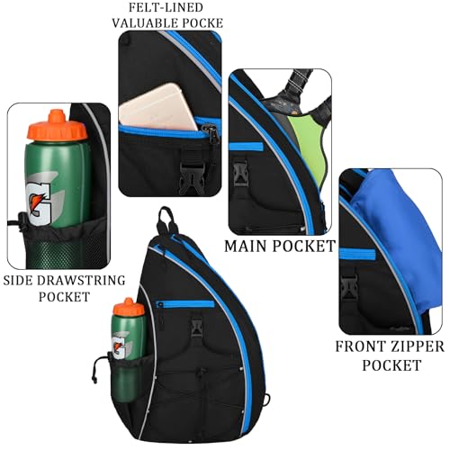 Goloni Pickleball Sling Bag for Men Women, Lightweight Pickleball Backpack with Fence Hook - color: Black Blue