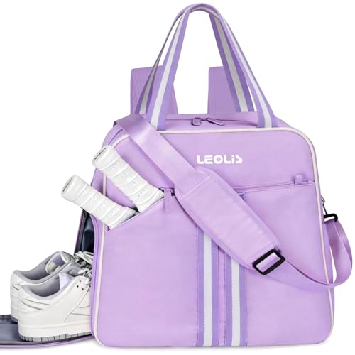 Pickleball Bag Pickle Ball Backpack for Women,Pickleball Accessory Tote Sport Equipment Bag Machine Washable with Shoe Compartment,Wet Pocket,Adjustable Shoulder Strap Fence Hook,Great Gift 30L-Purple - color: Purple