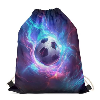Mumeson Backpack Durable Large Capacity Drawstring Bag Backpack Satchel Bag Shoulder Bag, Fire Thunder Soccer Print - color: Fire Thunder Soccer