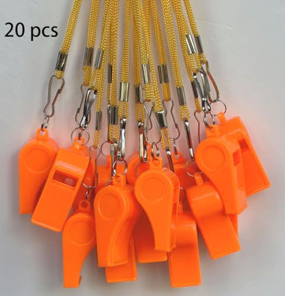 20 Pcs Plastic Loud Whistles with Lanyard for Referee Coaches Basketball Football Sports Training Game Event Lifeguard Survival Emergency Fun School Kids Tool Set Suppliers - color: Orange