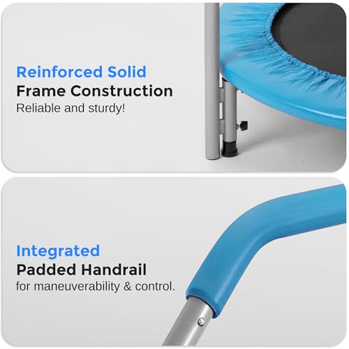 SereneLife 40" Foldable Mini Trampoline for Adults - Compact Fitness Rebounder with Adjustable Foam Handle, Exercise Trampoline with Max Load 330lbs, Indoor/Garden Whole-Body Workout - color: Sky Blue