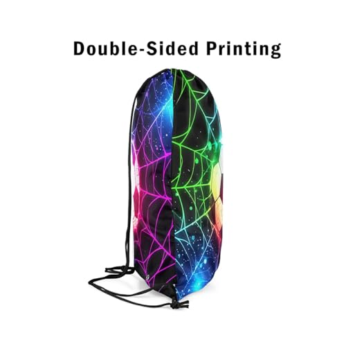 Castle Fairy Football Drawstring Backpack,American Sports Game Drawstring Bag,Colorful Neon Spider Web Adjustable Draw String Bag,Lightweight - color: Black Green Purple