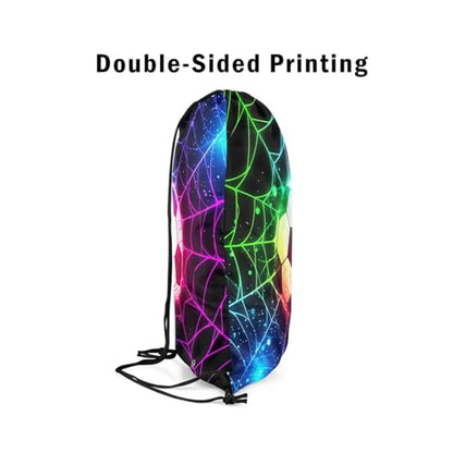 Castle Fairy Football Drawstring Backpack,American Sports Game Drawstring Bag,Colorful Neon Spider Web Adjustable Draw String Bag,Lightweight - color: Black Green Purple