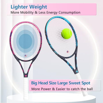 Adult 2 Player Tennis Racket Perfect for Beginner and Professional Players, 27” Speed Tennis Racquet Include Tennis Balls, Overgrips, Tennis Bag, Vibration Dampe, Cover - color: Black Blue & Pink