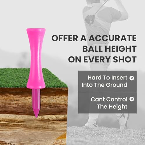 Amy Sport Golf Castle Tees Plastic Consistent Height 2 1/4 Inch Value 100 Pack, Unbreakable Step Down Reusable Tee for Par 3 Holes Practice in Orange Pink Purple - color: Pink