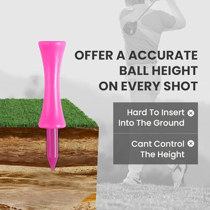 Amy Sport Golf Castle Tees Plastic Consistent Height 2 1/4 Inch Value 100 Pack, Unbreakable Step Down Reusable Tee for Par 3 Holes Practice in Orange Pink Purple - color: Pink