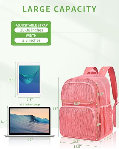 MAY TREE Mesh Backpack Heavy Duty Big Mesh Bag Large Capacity for Travel Beach Hiking Outdoor Sports with Paded Strap, Pink - color: Pink
