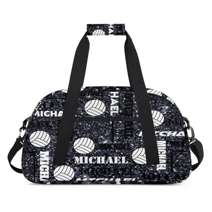 Custom Volleyball Gym Bag Duffel Bag for Women Men, Personalized Name Sport Bag Overnight Bags Customized Travel Weekender Bag, Dark Glitter - color: Dark Glitter