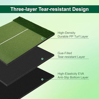 32mm Dual-Turf Golf Mat, 5x4FT Golf Hitting Mat with Standing Guide-Line, Golf Practice Mat for Outdoor & Indoor, Ideal Gifts for Men Dad/Husband/Golfers