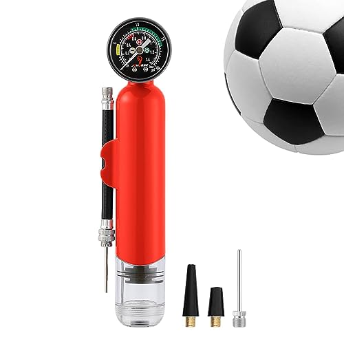 Air Pump for Balls,Compact Pressure Gauge Ball Pump | Outdoor Recreation Accessories for Inflating Soccer, Basketball, Football, Volleyball, Water Ball, Yoga Ball - color: Red