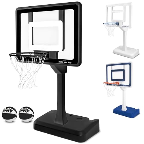 GoSports Splash Hoop Elite - Adjustable Height or Fixed Post - Pool Hoop Basketball Game with Water Weighted Base, Regulation Steel Rim and 2 Pool Basketballs - color: Elite Adjustable - Black