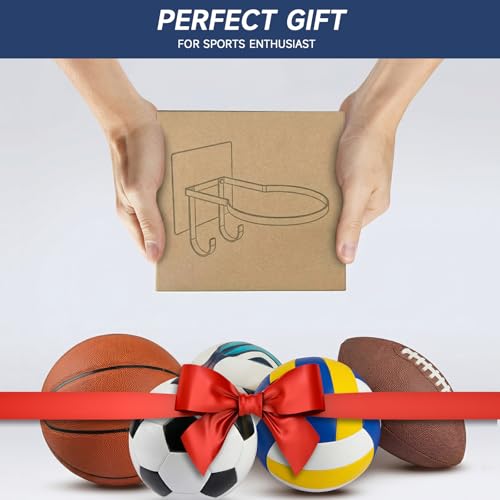 Ball Holder Wall-Mount with Hook,Ball Storage Stand Display Rack for Basketballs, Football, Soccer, Volleyball Collection, Sports Accessories Organizer(1 Pcs)