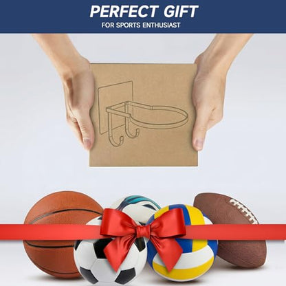 Ball Holder Wall-Mount with Hook,Ball Storage Stand Display Rack for Basketballs, Football, Soccer, Volleyball Collection, Sports Accessories Organizer(1 Pcs)