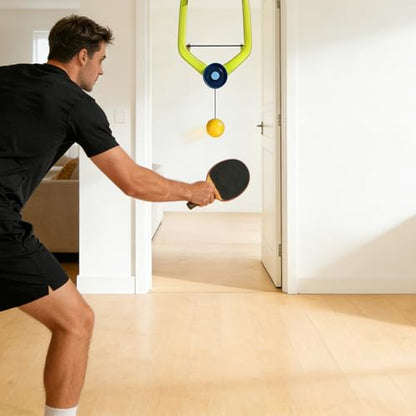Hanging Ping Pong Tennis Trainer, Ping Pong Hanging from Doorway Adjustable Over-The-Door Table Tennis Kit with Wooden Paddles and Balls, Portable Daily Exercise Set