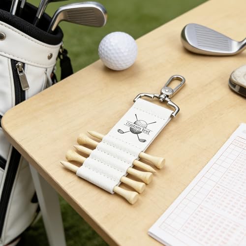 Personalized Golf Tee Holder with 5 Tees, Leather Golf Tee Strap with Clip, Custom Name Golf Accessories, Golf Gift for Men & Dad