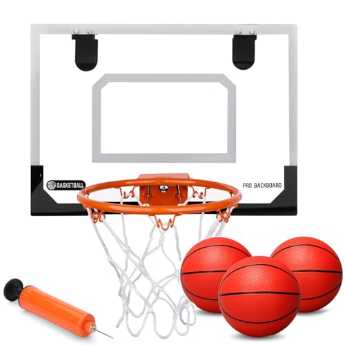 Mini Indoor Basketball Hoop for Door, Over Door Basketball Hoop for Kids Adults with Large 9 Inch Dunk Rim 4 Mini Replacement 6" Basketballs Sport Game Gift for 6 7 8 9 10 11 12 Years (15.8"x11.7") - color: Red Balls