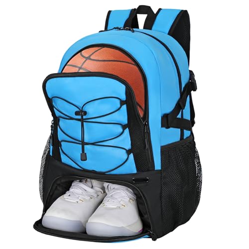 Goloni Basketball Backpack,Large Sports Bag with Ball Compartment & Shoe Compartment,Basketball Bag Fit Volleyball, soccer,Gym - color: blue