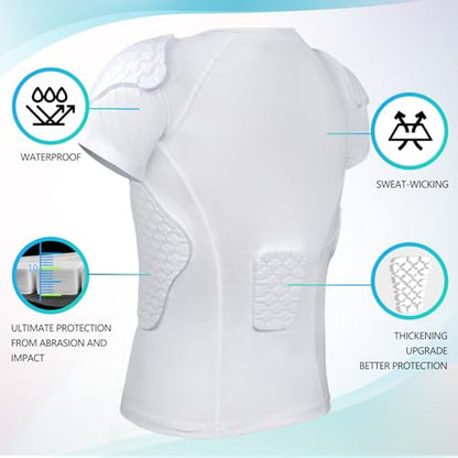 TUOY Youth Boys Padded Protective Shirts Paddded Compression Shirts for Football Paintball Baseball - color: White, size: X-Large
