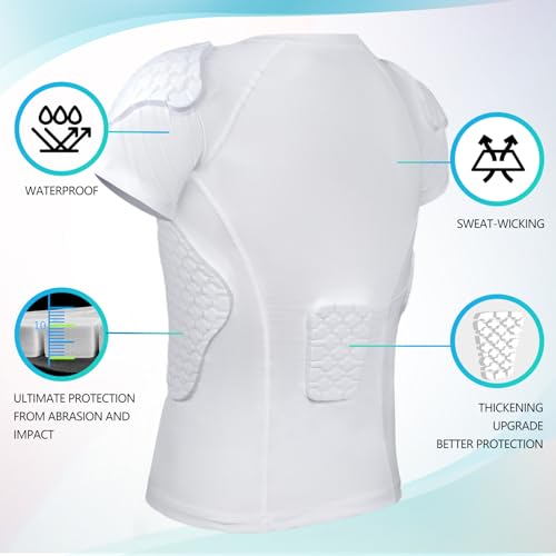 TUOY Youth Boys Padded Protective Shirts Paddded Compression Shirts for Football Paintball Baseball - color: White, size: Large