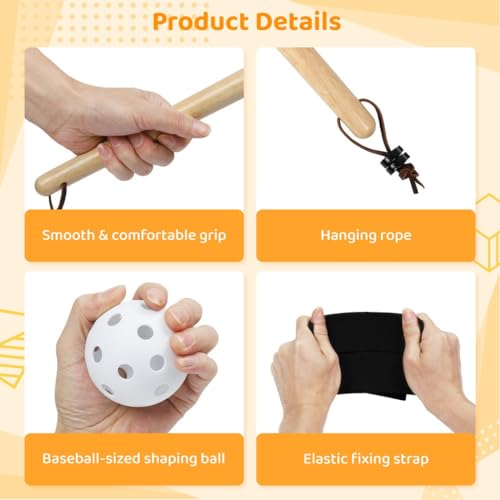 Glove Break-in Tool Kit for Baseball Mitts, Wooden Mallet with Grip, Elastic Wrap, and Plastic Ball Included for Pocket Shaping