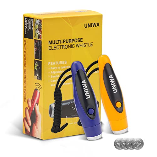 Electronic Whistles, 2 Pack Handheld 3 Tone High Volume Electric Whistle with Lanyard for Teacher Coach Referee, Loudest Emergency Whistle Volleyball Soccer Sports Whistle - color: Blue+Yellow