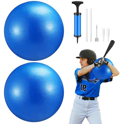 2 Pcs Connection Ball with Pump 9 Inch Pilates Baseball Softball Batting Trainer Improve Arm Action Hitting & Pitching Efficiency Connection Ball for Baseball - color: Blue