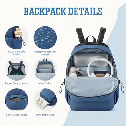 G4Free Pickleball Bag, Pickleball Backpack Fits 2 Paddles with Shoes Compartment and Fence Hook for Men and Women - color: Blue