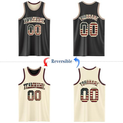 Custom Reversible Basketball Jerseys Men Youth, Personalized Sports Shirts Team Uniforms Printed Name Logo Number - color: Flag Style - Black and Cream White