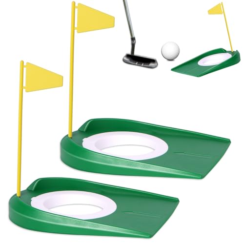 opasyo Putting Green Indoor Set 2pcs Golf Putting Cup with Flag,Golf Putting Cup for Kid Adult Office Garage Yard Indoor Outdoor Practice,Training Aids Putting Greens Cups and Flags - color: Yellow flag
