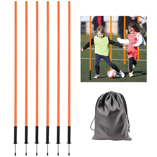 5FT Agility Training Poles for Soccer,Basketball,Football,Dog,Horse Training-Adjustable Speed and Agility Training Equipment Sports Training Sticks with Ground Spring Nails and Storage Bag - color: Orange