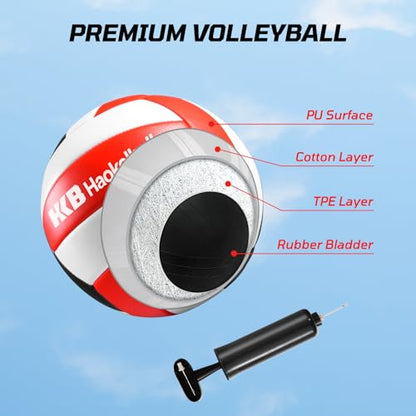 Haokelball Outdoor Volleyball Net Set for Backyard, 32FT Regulation, 3-Level Adjustable Height & Anti-Sag Tension System, Heavy Duty Thick Poles, Includes Volleyball, Pump, Boundary Line and Carry Bag