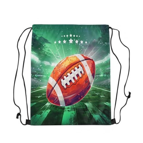 Castle Fairy American Football Waterproof Drawstring Bag,Sports Ball Game Backpack for Shopping Travelling,Watercolor Rugby Sackpacks Gym Pack - color: Green Brown