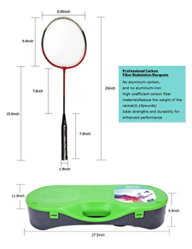 Portable Badminton Net Set,Folding Volleyball Badminton Net,4 Professional Graphite Badminton Racket,8 Racket Grip Tape,4 Shuttlecocks,Family Game,Backyard Sports