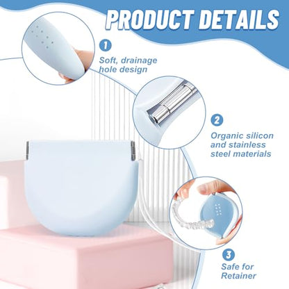 Silicone Retainer Denture Storage Case Holder, Portable Slim Dental Container Cleaning Box with Drain Holes and Leakproof for Aligners, Mouth Guards, Night Guards, Removable Dental Appliances (Blue) - color: Blue