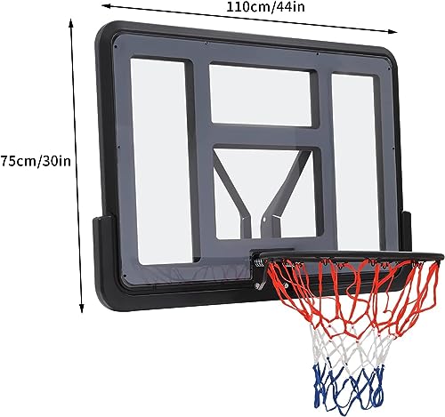 LOYALHEARTDY Shatter Proof Backboard Rim ComboW，44 X 30 Inch All Mounted Basketball Backboard & Rim Combo, Wall Mounted Adjustable-Height and Fixed Basketball Hoop